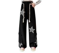 Jean Enfant Fille Pantalon en Denim à Jambe Large Jeans Droite Élastique Taille Ample Pantalon Large Droit Fluide Jeans de Jazz Danse Décontracté Baggy en Jean Long avec Poches 5-16 Ans