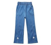 Jean Enfant Fille Pantalon en Denim à Jambe Large Jeans Droite Élastique Taille Ample Pantalon Large Droit Fluide Jeans de Jazz Danse Confortable Baggy Pantalons pour 5-12 Ans Streetwear