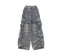 Jean Enfant Fille Pantalon en Denim à Jambe Large Jeans Droite Élastique Taille Ample Pantalon Large Droit Fluide Jeans de Jazz Danse Décontracté Baggy en Jean Long avec Poches 5-16 Ans