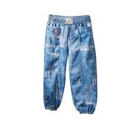 Jean Enfant Fille Pantalon en Denim à Jambe Large Jeans Droite Élastique Taille Ample Pantalon Large Droit Fluide Jeans de Jazz Danse Confortable Baggy Pantalons pour 2-10 Ans Streetwear