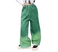 Jean Enfant Fille Pantalon en Denim à Jambe Large Jeans Droite Élastique Taille Ample Pantalon Large Droit Fluide Jeans de Jazz Danse Décontracté Baggy en Jean Long avec Poches 5-16 Ans