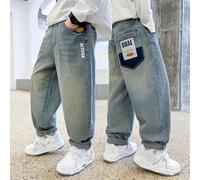 Jean Enfant GarçOn, Jean Baggy pour garçon, Coupe Droite, Poches, Taille élastique, Effet usé et déchiré, avec Trous.