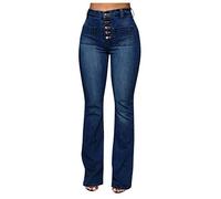 Jean évasé bootcut pour femme - Taille haute - Boutons extensibles - Bas clochette - Pantalon en jean skinny - Jambe large - Pantalon de travail - Pantalon de travail long pour femme