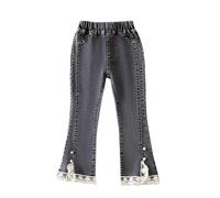 Jean évasé Enfant Fille 3-14 ans Pantalon en Denim à Jambe Large Jeans Droite Élastique Taille Ample Pantalon Large Droit Fluide Jeans de Jazz Danse Confortable Baggy Pantalons