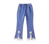 Jean évasé Enfant Fille 3-14 ans Pantalon en Denim à Jambe Large Jeans Droite Élastique Taille Ample Pantalon Large Droit Fluide Jeans de Jazz Danse Confortable Baggy Pantalons