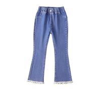 Jean évasé Enfant Fille 3-14 ans Pantalon en Denim à Jambe Large Jeans Droite Élastique Taille Ample Pantalon Large Droit Fluide Jeans de Jazz Danse Confortable Baggy Pantalons
