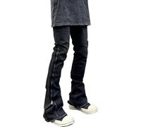 Jean évasé Noir pour Homme, Coupe Slim, avec Ourlet zippé et Poignets effilochés