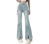 Jean évasé pour femme - Pantalon baggy taille haute - Style E Girl - Streetwear - Décontracté - Vintage - Denim - Pantalon ample et droit - Pantalon de loisirs pour femme, bleu, XS