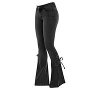 Jean évasé pour femme, pantalon bootcut - Jean moulant confortable avec poches - Pantalon long léger et extensible avec nœud papillon, Noir , M