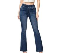 Jean évasé pour femme - Taille élastique - Jean très élastique pour femme - Coupe ajustée - Butt Lift Bootcut - Pantalon évasé - Pantalon cloche pour femme, Marine, S