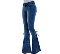 Jean évasé pour femme - Taille haute - Coupe bootcut - Long stretch - Avec nœud papillon - Coupe ajustée - Taille haute - Vintage - Classique - Pantalon de loisirs décontracté - Pantalon crayon pour