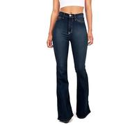 Jean évasé pour femme taille haute grande taille extensible bootcut petit pantalon confortable décontracté en jean pour femme avec poches pour un usage quotidien, Bleu foncé, M