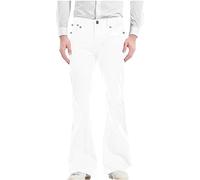Jean évasé pour homme coupe décontractée des années 60 et 70 avec bas cloche, extensible et confortable, style rétro, coupe bootcut, style disco évasé, style hip-hop, streetwear, blanc, M