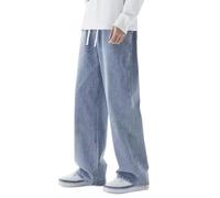 Jean évasé pour homme - Pantalon de patineur baggy bleu - Jean lourd - Droit - Tendance - Streetwear - Pantalon long d'été décontracté - Taille élastique - Pantalon basique, bleu clair, M