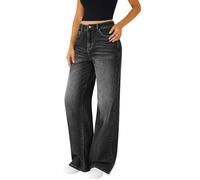 Jean évasé taille haute pour femme - Extensible Y2K - Jambe large - Extensible - Confortable - Avec poches - Pantalon Palazzo ample - Pantalon boyfriend en denim décontracté