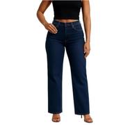Jean extensible doux et respirant pour femme, taille mi-basse, contrôle du ventre, coupe ample, jambe droite, pantalon de survêtement, bleu, L