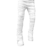 Jean extensible pour homme, coupe ajustée, motif patchwork vieilli et effiloché, pantalon skinny à jambe droite pour hip-hop, streetwear, été, tendance, confortable, camouflage pour homme, blanc, S