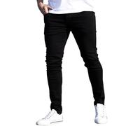 Jean extensible pour homme, coupe droite, coupe ajustée, élégant et classique, uni, confortable et résistant avec poches, pantalon en denim polyester et coton, Noir , XL