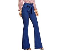 Jean Femme avec Ceinture Papillon Taille Haute Skinny Slim Pantalon À Bas Evasé Pants Boutonné Taille Haute Vintage À La Mode,Bleu3,M