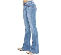 Jean Femme Bootcut Stretch décontracté Jeans Skinny Jambe Large evasé Hanche Jean Flare Taille Basse Coutures sur Le Devant Pantalon Fluide elatisque Couleur delavé Denim Classique (Light Blue, XL)