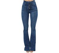 Jean Femme Bootcut Stretch, Pantalon Denim Fluide pour Femme Coupe Droite Coupe Ample Très Extensibles Mode Et Vintage Pants Flare des Années 70 Pantalons Évasé avec Poches