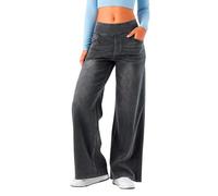 Jean Femme Large, Jean Taille Elastique Femme Taille Haute Large Kirakuco Pantalon Japonais, Boyfriend Confortable Commandes En Cours, Denim Pants Avec Poche Tailleur Ensemble Pantalon Baggy, #0217