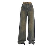 Jean Femme Large Pantalon Droit, Pantalon Grande Taille Larges avec DéLavé Et Vieilli Perfect Street Vibe avec Taille Vintage Mode Ample Streetwear Hiphop EsthéTique