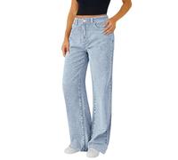 Jean Femme Taille Elastique Coupe Droite Décontracté Pantalon Jean Femme Taille Haute Mode Automne Hiver Pantalon en Denim Jambes Larges Classique Elastique Baggy Jeans(Blue,XL)