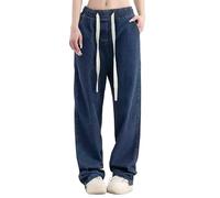 Jean Femme Taille Elastique Jambes Larges Elastique Baggy Jeans Taille Haute Mode Classique Pantalon en Denim Coupe Droite Décontracté Automne Hiver Pantalon Jean Femme(BU2,XL)