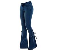 Jean Femme Taille Elastique, Jean Femme Taille Haute Bootcut avec Poches Jeans Y2K Classique Pantalons en Denim Pantalon en Jean Large Évasé Jambe Large Sexy Jean Patte D'Elephant Femme