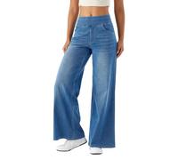 Jean Femme Taille Elastique, Jeggings Taille Haute Bootcut avec Poches Flared Mode Slim Pantalon Denim Leggings Évasé Jambe Large Stretch
