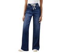 Jean Femme Taille Haute Coupe Droite Automne Hiver Pantalon en Denim Taille Elastique Classique Décontracté Pantalon Jean Femme Jambes Larges Mode Elastique Baggy Jeans(Dark Blue,L)
