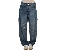 Jean Femme Taille Haute Coupe Droite Elastique Baggy Jeans Taille Elastique Classique Décontracté Pantalon Jean Femme Jambes Larges Automne Hiver Mode Pantalon en Denim(Dark Blue,XL)