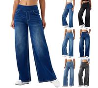 Jean Femme Taille Haute Coupe Droite Straight Jeans, Mode Baggy Jambes Jean, Taille Elastique Large Pantalon Femme, Ultra Confortable Baggy Jeans Wide Leg à Jambe Flared Yoga Pantalon