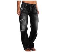 Jean Femme Taille Haute Coupe Droite Straight Jeans, Mode Baggy Jambes Jean, Taille Elastique Large Pantalon Femmes, Ultra Confortable Baggy Jeans Wide Leg à Jambe Flared Yoga Pantalons Pas Cher