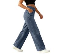 Jean Femme Taille Haute Elastique Coupe Droite Baggy Pantalon Taille Haute | Ample Vintage Décontracté Jeans Avec Poches Grande Taille Pantalons Travail Vacances Jogging Halloween