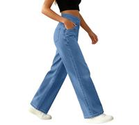 Jean Femme Taille Haute Elastique Coupe Droite Baggy Pantalon Taille Haute | Ample Vintage Décontracté Jeans Avec Poches Grande Taille Pantalons Travail Vacances Jogging Halloween