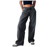 Jean Femme Taille Haute Elastique Droit Jeans Noir Jambe Droite Coupe Ample Décontractés Très Extensibles pour Le Yoga Et Fitness Sports Pantalon Slim Large Grande Gris foncé-1 XS