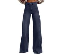 Jean Femme Taille Haute Jambes Larges Classique Pantalon Jean Femme Taille Elastique Décontracté Automne Hiver Pantalon en Denim Coupe Droite Mode Elastique Baggy Jeans(Dark Gray,XL)