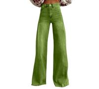 Jean Femme Taille Haute Jambes Larges Classique Pantalon Jean Femme Taille Elastique Décontracté Automne Hiver Pantalon en Denim Coupe Droite Mode Elastique Baggy Jeans(Mint Green,L)