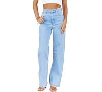 Jean Femme Taille Haute Jambes Larges Mode Baggy Jeans Taille Elastique Automne Hiver Classique Pantalon en Denim Coupe Droite Décontracté Elastique Pantalon Jean Femme(Light Blue,L)