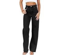 Jean Femme Taille Haute Jambes Larges Mode Baggy Jeans Taille Elastique Automne Hiver Classique Pantalon en Denim Coupe Droite Décontracté Elastique Pantalon Jean Femme(Black,XL)