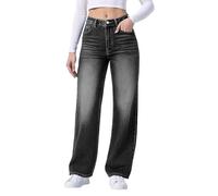 Jean Femme Taille Haute- Pantalon Droit avec Poches en Denim Mode Baggy Jambes Large ContrôLe du Ventre Jeans Chic Et ÉLéGant Ample Quotidien DéContracté De Travail pour Femmes Pants