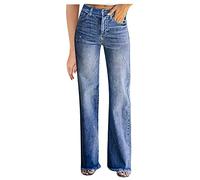 Jean Femme Taille Haute Pantalon Droit, Pantalon Grande Taille ÉLastique Ourlet Brut DéContracté Vintage Denim Flared Streetwear avec Poches Chic Et ÉLéGant