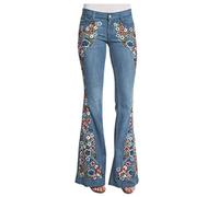Jean Femme Taille Haute Resserre Pantalon - Pantalon Grande Taille Coupe éVaséE Stretch DéLavé Style Vintage avec Poche Bouton à La Taille Bas Imprimé Travail Tendance