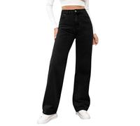 Jean Femme Vetement Droit Detente Coton Lin Pantalon Blanc Femme Haute Chic Et Elegant Large Taille Elastique Souple Tenue Vente Flash du Jour Et Soldes Noir S