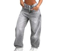 Jean Fille Enfants Baggy Large, Pantalon Filles Taille Haute avec Taille Élastique Loose Fit Long Denim, Jeans Décontracté Denims Mode Casual Polyvalent Ado Pant Pantalons (Light Gray, 13-14 Years)