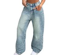 Jean Fille Enfants Baggy Large, Pantalon Filles Taille Haute avec Taille Élastique Loose Fit Long Denim, Jeans Décontracté Denims Mode Casual Polyvalent Ado Pant Pantalons (Sky Blue, 13-14 Years)