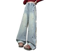 Jean Fille-Jeans brodés Alphabet pour Filles- Version coréenne du Pantalon Ample à Jambes Larges