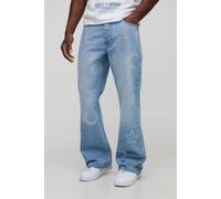 Jean flare délavé à clous étoiles homme - bleu - 32R, bleu